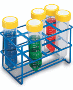 Picture of Blue, 8-place Wire Epoxy Coated Rack (2x4format) for 50ml-Centrifuge-Tubes (25-30 mm Tubes)