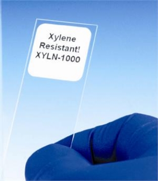 Picture of Xylene Resistant Thermal Transfer Tags Labels, 1" core, Square 0.875" x 0.875" (22mm x 22mm ) for Microscope Slides,  1000/roll