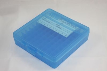 Picture of 100-Place Storage Rack for 500ul to 0.65ml Tubes, Blue Color, HingeTop Style Lid, 1 each