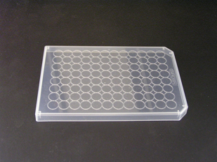 Picture of Non-Sterile Polypropylene Lids for 96-well plates with 96 well-rings, A12 & H12 notch cuts,  105/case