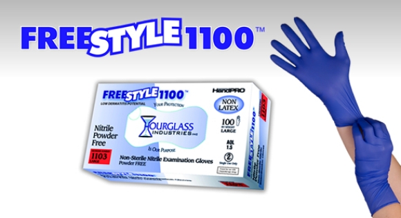 Picture of (10x100/cs, 1000/cs) FreeStyle1100 3.0mil Powder-Free Exam Nitrile Gloves, Low Dermatitis Potential, Accelerator-Free, Chemo-Tested Surfactant-Free (HourGlass)