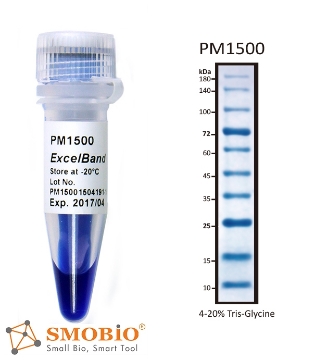 Picture of PM1500, (2x250µl) ExcèlBand™ 9-180kDa, 10 Prestained, All Blue Regular Range Protèin Markèr, 100 loads