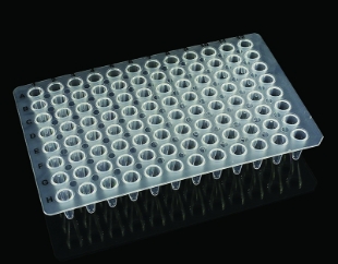 Picture of 100/pack, Amplate™ 96-well LOW PROFILE, 0.1ml/well, Un-Skirted Plates for PCR (Notch: H12)