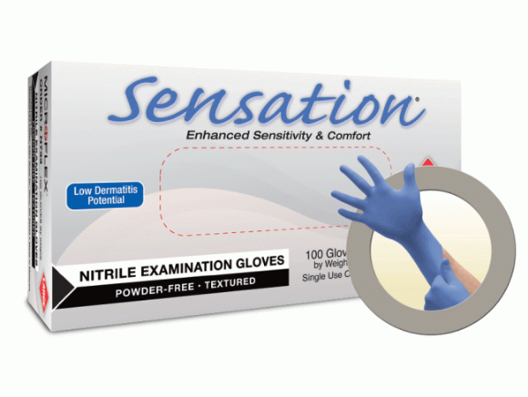 Picture of Microflex Sensation® 3.0mil Powder-Free Exam Soft Nitrile Gloves, 10x100/case, 1000/case