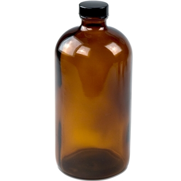 Picture of 32 oz. Amber Boston Round Glass Bottles with 33/400 P Caps, 12/case