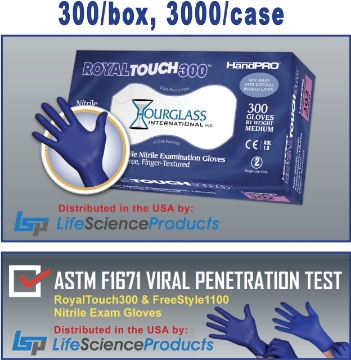 Picture of (10x300/cs; 3000/cs) RoyalTouch300™ 3.0mil Powder-Free Exam Nitrile Gloves, Royal Blue Color, Max-Stretch (HourGlass)