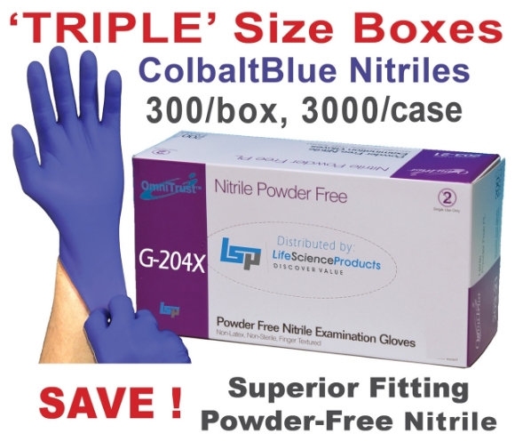 Picture of (10x300/case, 3000/case) ColbaltBlues, 3.0mil easyStretch Powder-Free Exam Nitrile Gloves