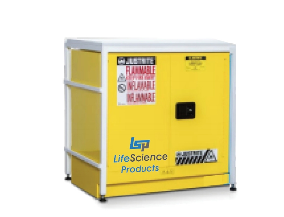 Picture of Purair 36" Metal Base Stand with a Justrite Brand Flammable Chemical Cabinet