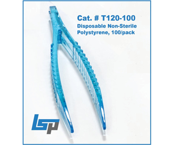 Picture of Non-Sterile Disposable, Forceps / Tweezers, 105mm Length, Translucent Ice Blue Polystyrene, 100/pack-Bulk