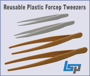 Picture of Reusable Plastic Tweezers / Forceps, 115mm Length, Sharp End with Serrrated Tip(TPX), White 6/Pack