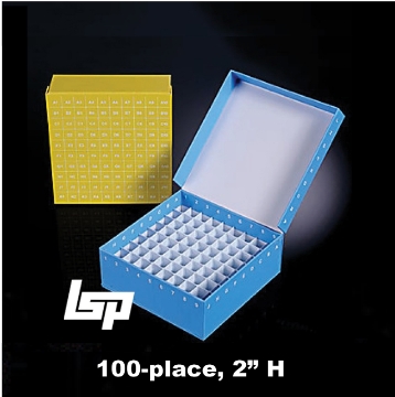 Picture of 20/case, 2"H, 100-well Cryo-King™ Hinged Freezér Boxés, 5 assorted colors, Alpha-numeric Grid