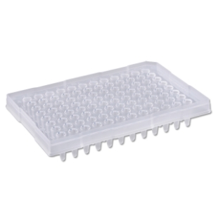 Picture of 96-well ABI Plαtes for PCR, Natural 0.2ml Standard, Semi-Skirted, Raised Rim, Notch: A12, (5x10/slv), 50/pack