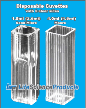 Picture of Disposable Spectrophotometer Cuvettes, Visible 340-800nm, Clear Polystyrene (LS-2410 & LS-2400 series)