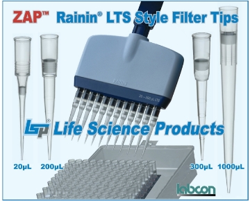 Picture of LABCON ZAP™ Rainin® LTS Style SLIK 'Low Retention' Aerosol Filtered Tips (with Self-Sealing Filter)