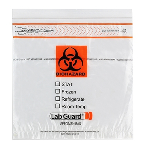 Picture of 10" x 10" Lab Specimen Transport Bags, Zip Closure w/ Document Pouch, Flap, 1000/case