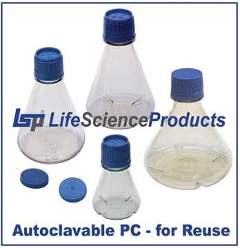 Picture of Sterile, Polycarbonate (PC) Shaker & Suspension Erlenmeyer and Fernbach Flasks with Screwcap, Plain Flat Bottom OR Baffled Bottom