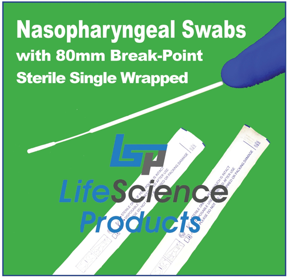 Picture of Sterile, Nasopharyngeal Swabs,  6" Lgth,  80mm Breakpoint - CHOOSE Standard OR Thin Flocked Nylon Heads