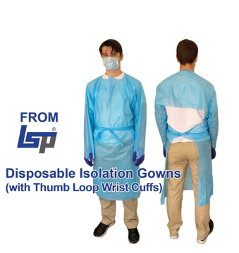 Picture of Disposable Isolation Gowns, Universal Size, Blue PE, Thumb-Loop Cuffs, Non-Sterile (10x10) 100/case