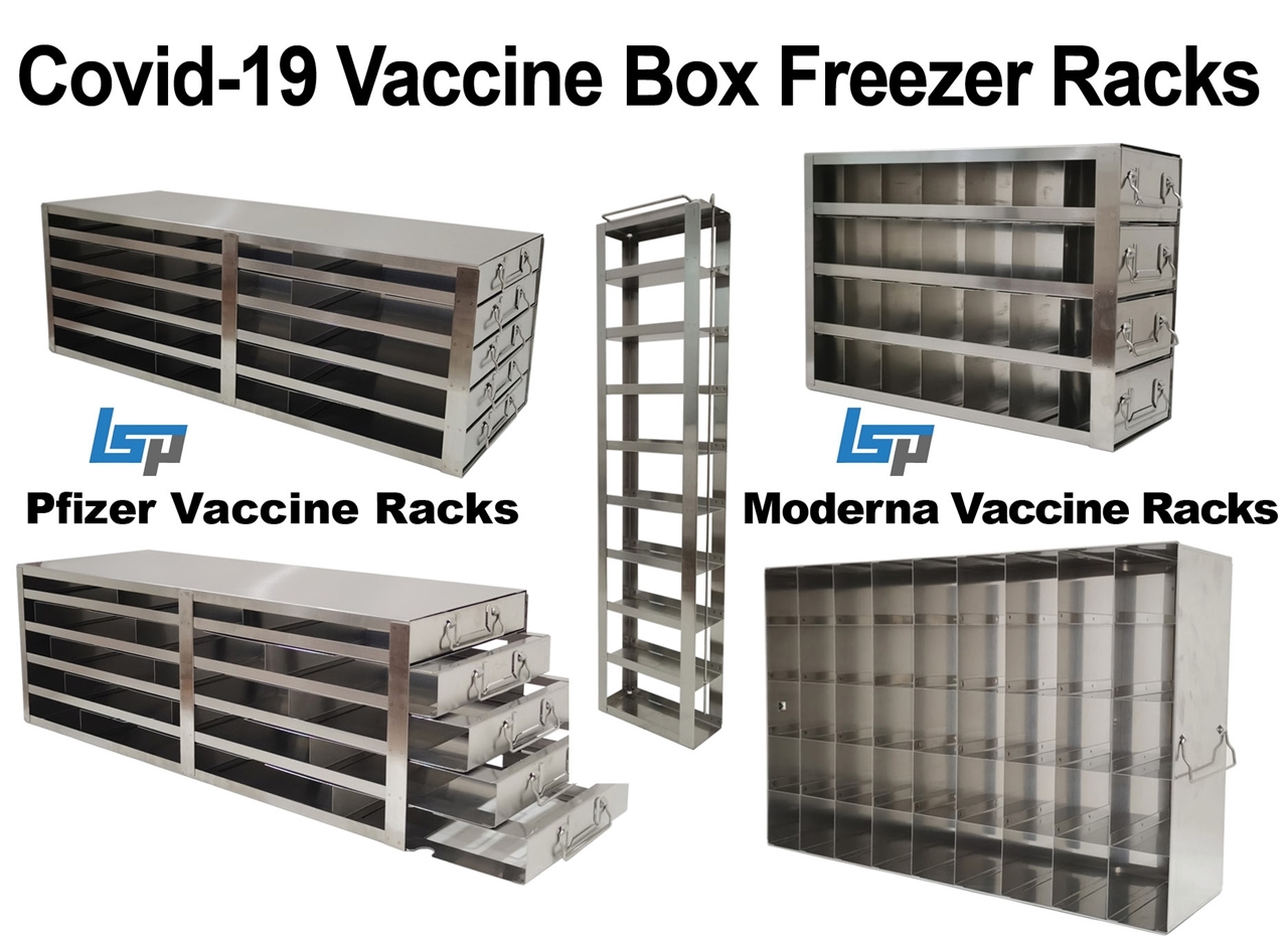 Covid19 Vaccine Box Freezer SS Racks Pfizer & Moderna. Life Science Products