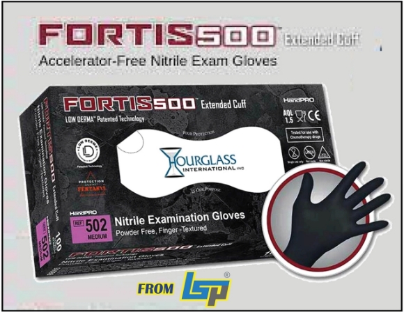 Picture of (10x100/Cs, 1000/Cs) Fortis500 with Extended 10.5"L Cuff, Powder-Free, Charcoal Black Nitrile Exam Gloves