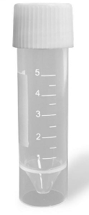 Picture of Sterile, 5ml Transport·Tubes, White ScrewCaps, Free-Standing, 16x60mmH (Tube OD), 19.2x63.5mmH (with Cap on), White Marking Area, 100 /bag, 10 bags/case (1000/case)