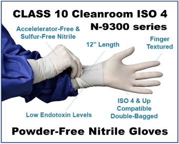 Picture of (10x100/cs, 1000/cs) HandPRO ISO 4 ULTRA Class 10 Cleanroom Nitrile Gloves, 12" Length Powder-Free