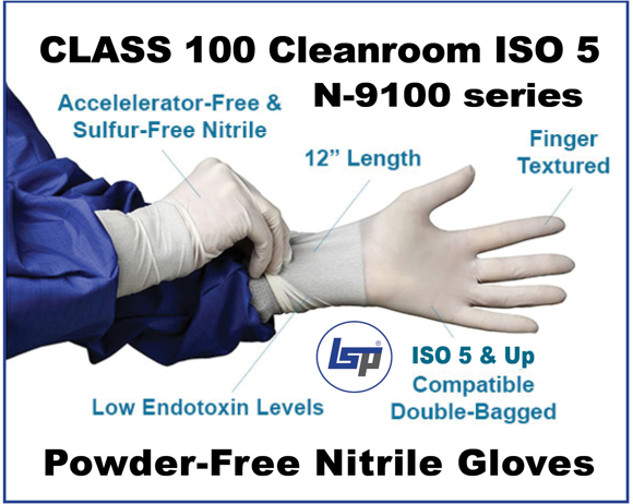 Picture of (10x100/cs, 1000/cs) HandPRO ISO 5 ULTRA Class 100 Cleanroom Nitrile Gloves, 12" Length Powder-Free
