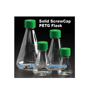 Picture of 125mL Erlenmeyer Flask, Solid Cap, Plain Bottom, PETG, Sterile, 1/Bag 12/Case