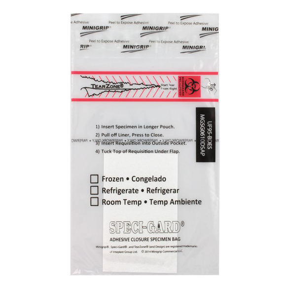 Picture of 6" x 10" size, Adhesive Closure  Specimen Transport Bags with ABS pad, 1000/case