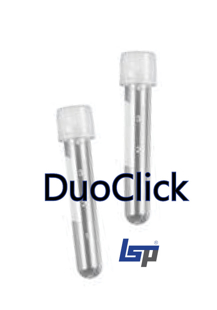 Picture of DuoClick, Sterile 5mL (12 x 75mm) Polypropylene, with 2-position screw-cap, graduations, 20 bags of 25 tubes, 500/case