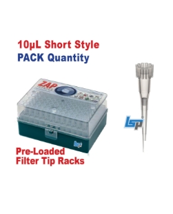 Picture of Sterile, ZAP™ SLIK 10µL Short Style, Low Retention Aerosol Filtered Pipet-Tips, 12 racks of 96 tips  (1152 tips/pack)