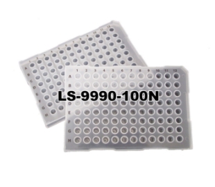 Picture of 100/pack, Semi-Skirted 96-well Plates for PCR, 0.2ml wells, Easy Plate Release, Raised Rim (Notch: A12) - Compatible with ABI, Eppendorf Thermal Cyclers & many others