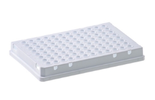 Picture of 100/pack White, Amplate™ 96-well LOW PROFILE, 0.1ml/well, Skirted Plates for PCR (Notch: H1) 