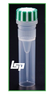 Picture of 0.5mL, Sterile Screw Top Micro Tube and Cap, Self-Standing, Grip Band, Green Grip Cap With Black Integrated O-Ring, (10x50) 500/case