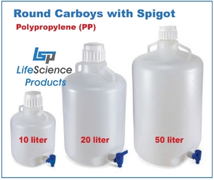 Picture of 10 Liter, Round Polypropylene Graduated Càrboy with Spigot, 1/each