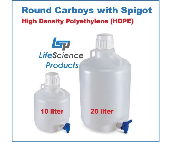 Picture of 20 Liter, Round High Density Polyethylene (HDPE) Graduated Carboy with Spigot, 1/each