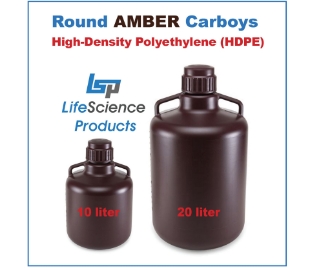 Picture of 10 Liter, AMBER Round High Density Polyethylene (HDPE) Graduated Càrboy, 1/each