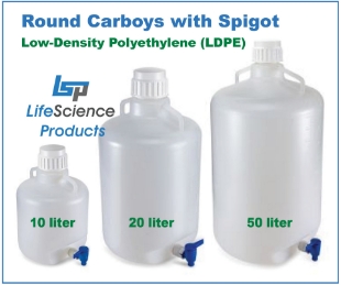 Picture of 10 Liter, Round Low Density Polyethylene (LDPE) Graduated Càrboy with Spigot, 1/each