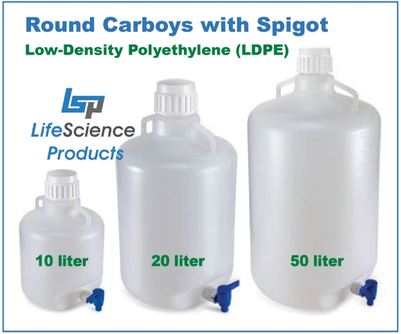 Picture of 10 Liter, Round Low Density Polyethylene (LDPE) Graduated Càrboy with Spigot, 1/each