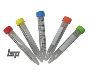 Picture of 15ml-SpectraTube™ Centrifuge-Tubes with Rainbow Caps (G, R, O, Y, B) Ultra-Clear Polypropylene, Flat ScrewCap  Sterile in Bulk Pack, 25/bag, 500/case