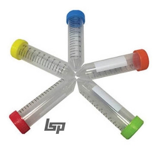 Picture of 50ml-SpectraTubes Centrifuge-Tubes with Rainbow Caps (R, O, G, Y, B), Ultra-Clear Polypropylene, Flat ScrewCap<br>Sterile in BulkPack, 25/bag, 500/case