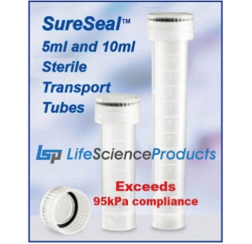 Picture of SureSeal - Sterile 5ml & 10ml Transport Tubes - 95kPa Compliant