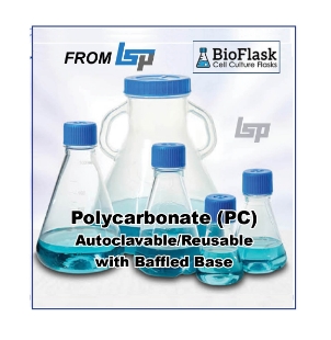 Picture of 125ml Autolavable & Reusable Erlenmeyer Shaker Flask, Polycarbonate (PC), Baffled Base, with Vented ScrewCaps, Sterile Individually Wrapped, 24/case