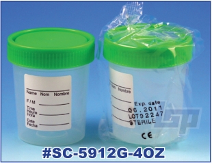 Picture of STERILE, 4oz Specimen Container, Green ScrewCap, Ind Wrap 100/case