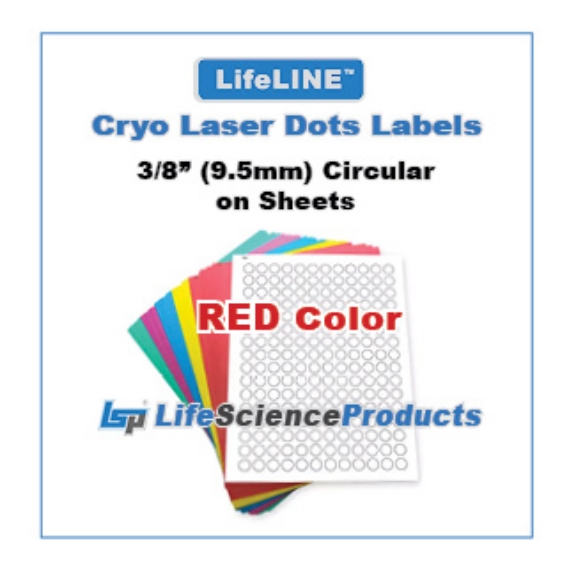 Picture of RED Color - Cryo·Laser·Dots Lábels, 3/8" (9.5mm) Circular, 192/sheet, 20 sheets, 3,840 Dots/pack