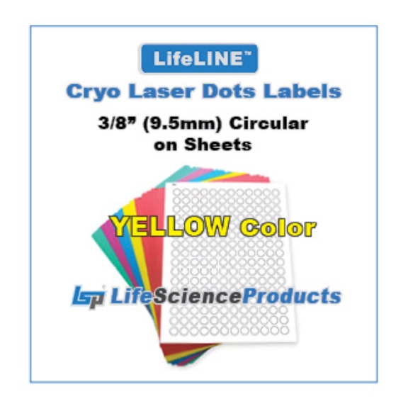 Picture of YELLOW Color - Cryo·Laser·Dots Lábels, 3/8" (9.5mm) Circular, 192/sheet, 20 sheets, 3,840 Dots/pack