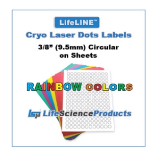 Picture of RAINBOW Assorted Colors - Cryo·Laser·Dots Lábels, 3/8" (9.5mm) Circular, 25 sheets, 4800 Dots/pack