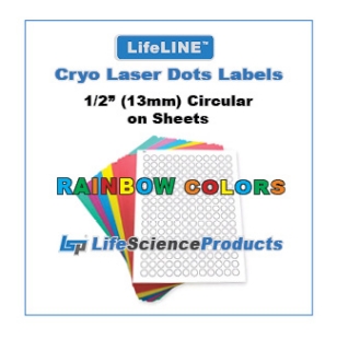 Picture of RAINBOW Assorted Colors - Cryo·Laser·Dots Lábels, 1/2" (13mm) Circular, 25 sheets, 4800 Dots/pack