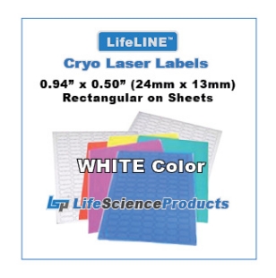 Picture of LSP's LifeLINE™ - WHITE Color - Cryo·Laser Lábels, 0.94" x 0.50" (24mm x 13mm) Rectangular, 20 sheets, 2,380/pack