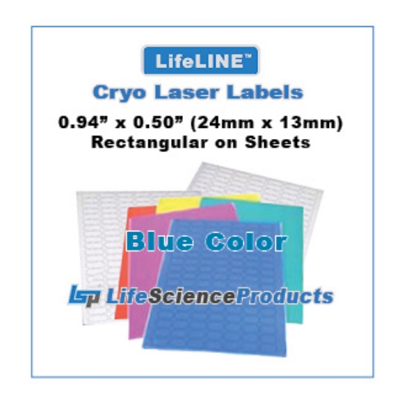 Picture of LSP's LifeLINE™ - BLUE Color - Cryo·Laser Lábels on Sheets, 0.95" x 0.50" (24mm x 13mm) Rectangular, 119/sheet, 20 sheets, 2,380/pack